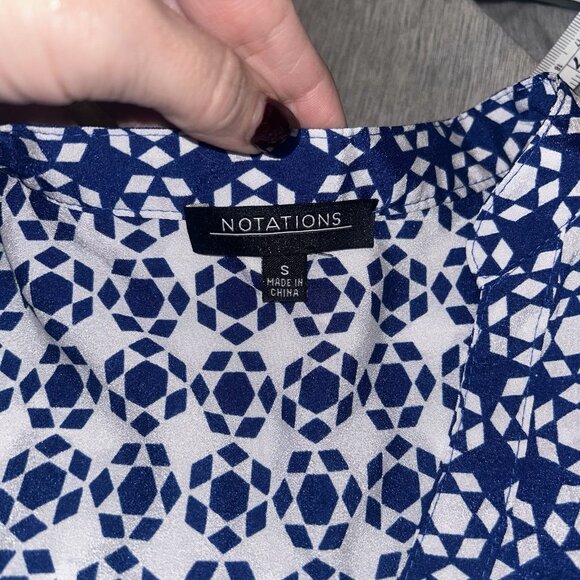 Notations Blue Geometric Sleeveless Reverse Pattern Button Up Blouse Small - Picture 6 of 7